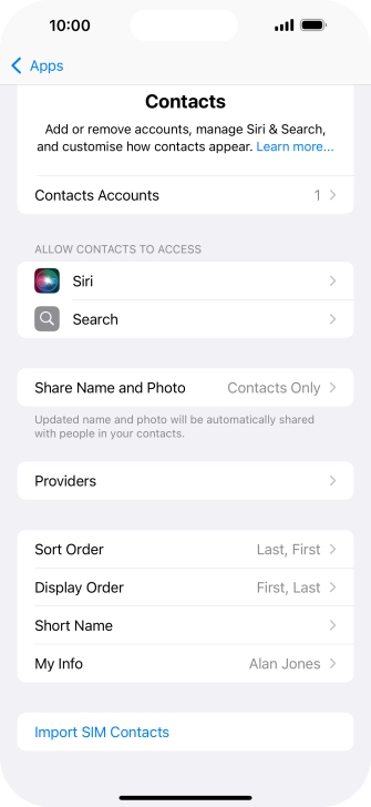 Press Import SIM Contacts.