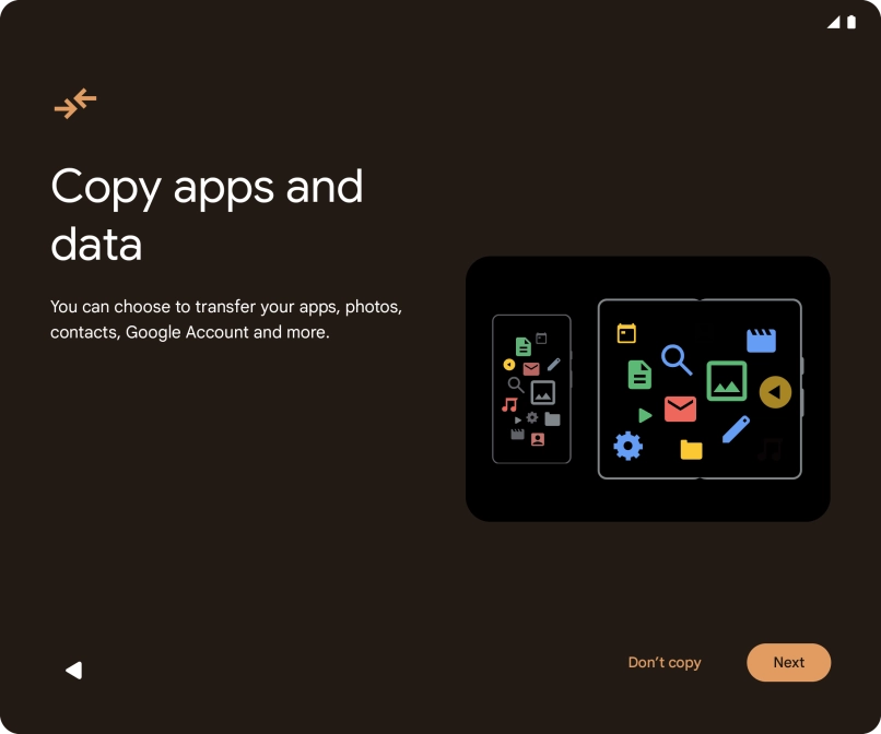 When this screen is displayed, your phone is ready to restore content from a Google One backup.