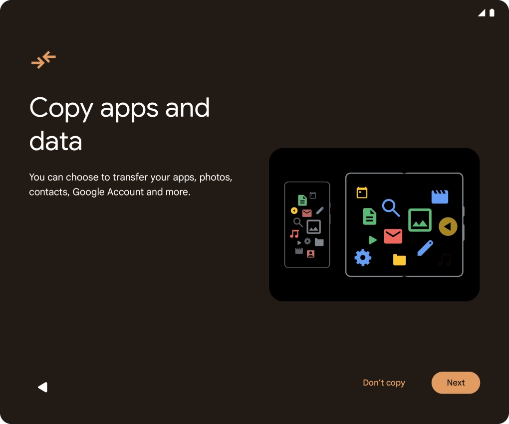 When this screen is displayed, your phone is ready to restore content from a Google One backup.