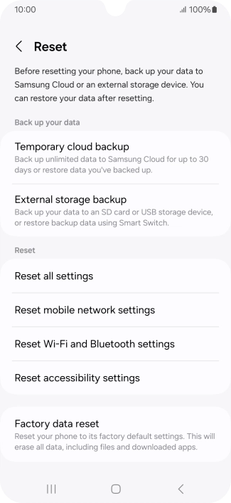 Press Reset mobile network settings. Press Reset mobile network settings.