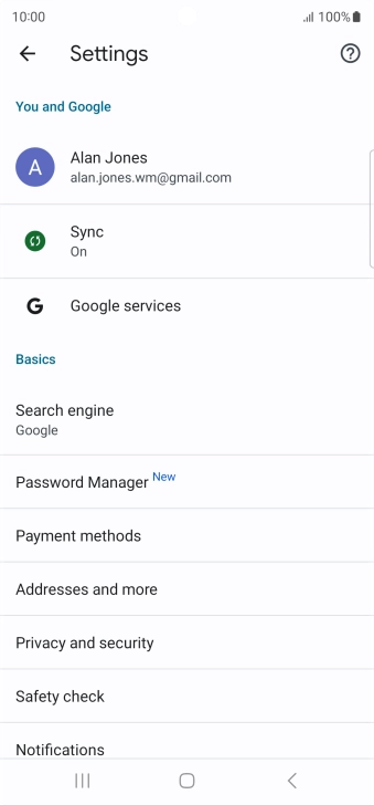 Press Privacy and security.