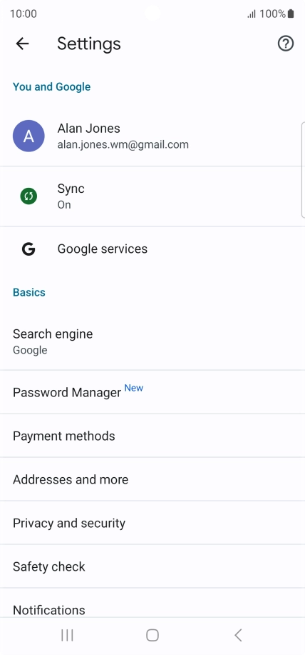 Press Privacy and security.