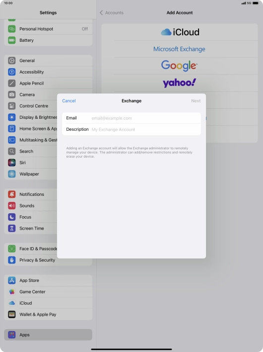 Press Email and key in your email address.