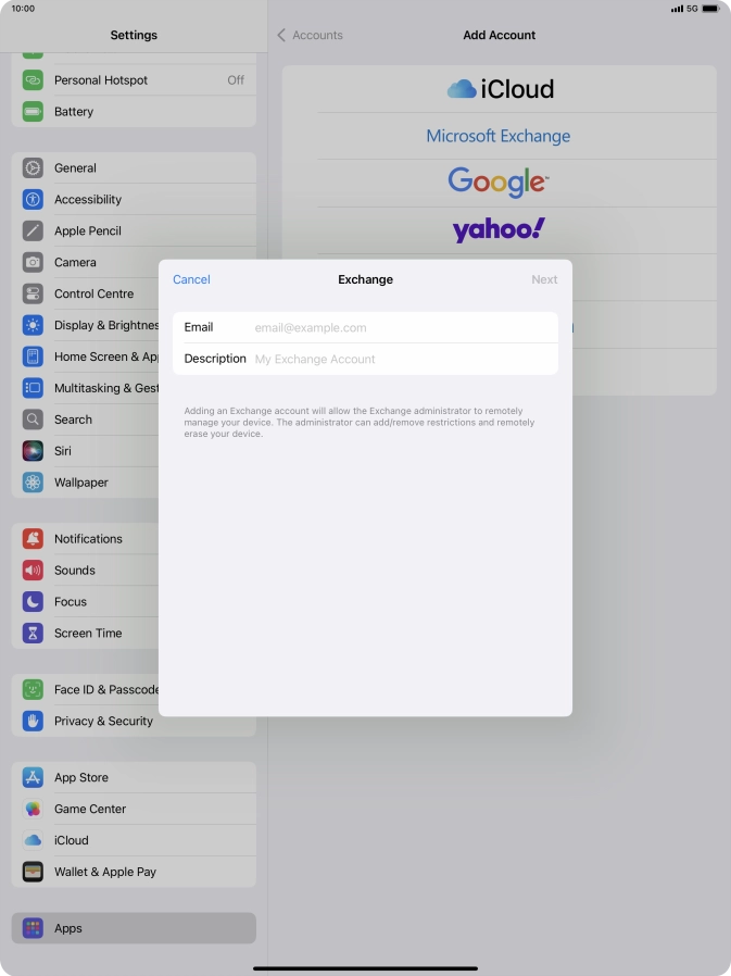 Press Email and key in your email address.