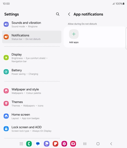 Press Add apps and follow the instructions on the screen to select which apps you would like to receive notifications from when Do Not Disturb is turned on.