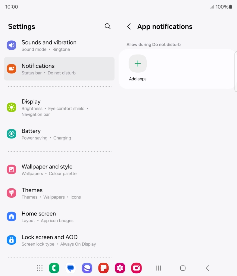 Press Add apps and follow the instructions on the screen to select which apps you would like to receive notifications from when Do Not Disturb is turned on.