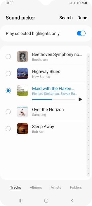 Once you've found a ring tone you like, press Done. Once you've found a ring tone you like, press Done.