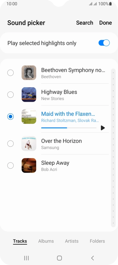 Once you've found a ring tone you like, press Done. Once you've found a ring tone you like, press Done.