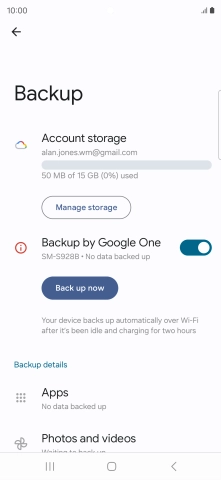 Press Back up now and wait while the phone memory is backed up.