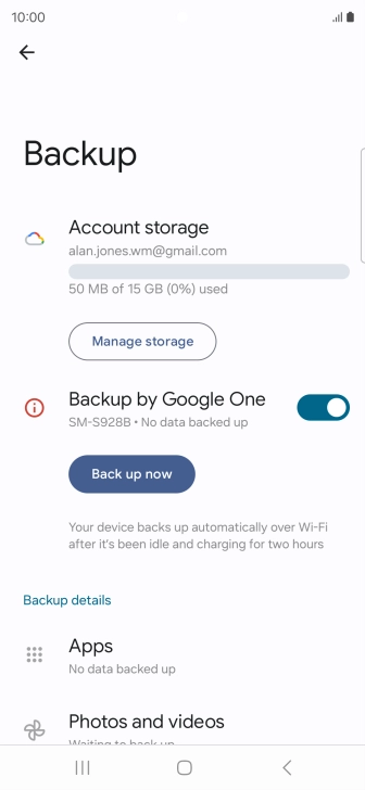 Press Back up now and wait while the phone memory is backed up.