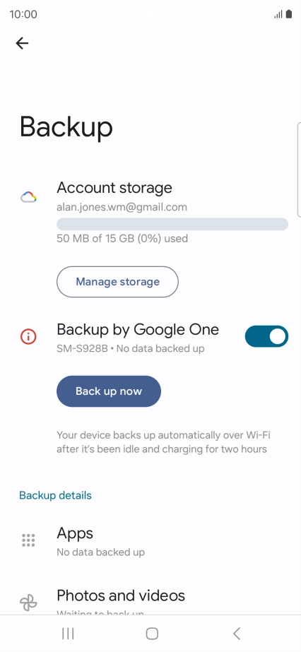 Press Back up now and wait while the phone memory is backed up.