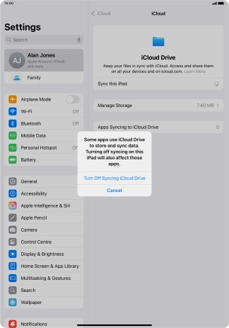 If you turn off the function, press Turn Off Syncing iCloud Drive.