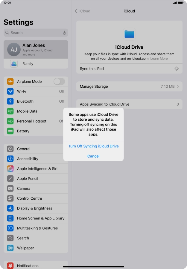 If you turn off the function, press Turn Off Syncing iCloud Drive.