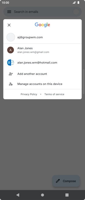 Press the required account.