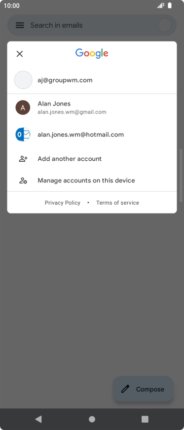 Press the required account.