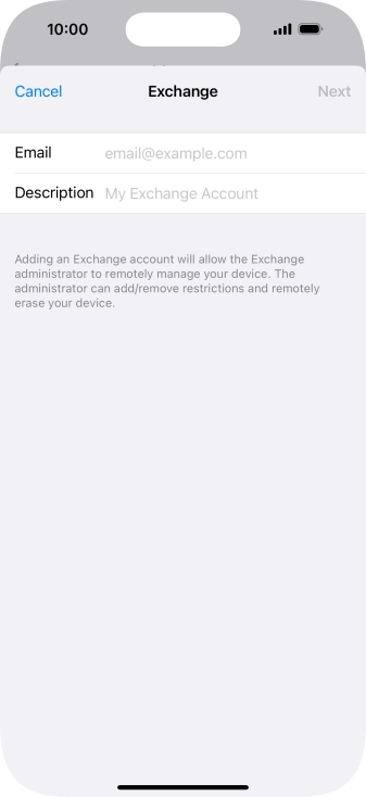 Press Email and key in your email address.
