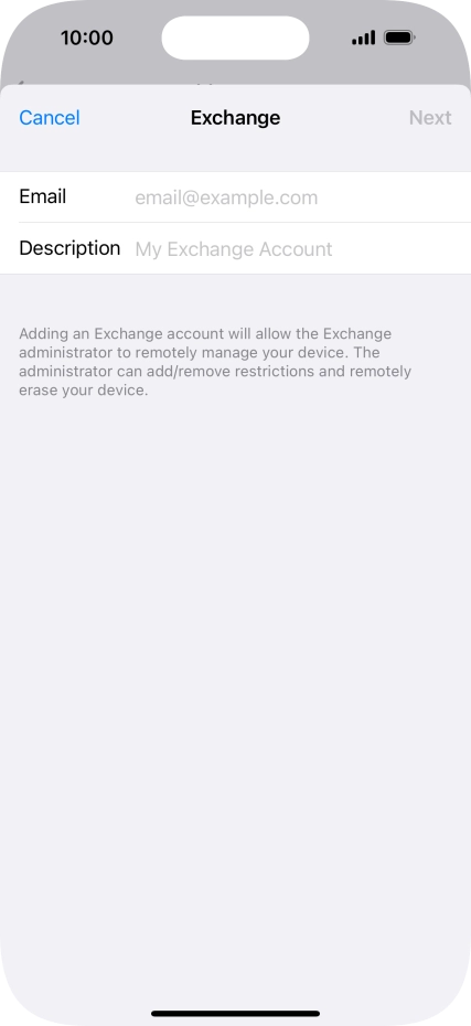 Press Email and key in your email address.
