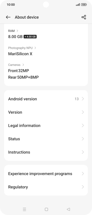 Your phone's software version is displayed next to Android version. Your phone's software version is displayed next to Android version.