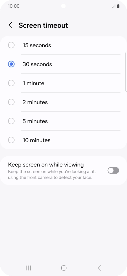 Press the required setting.