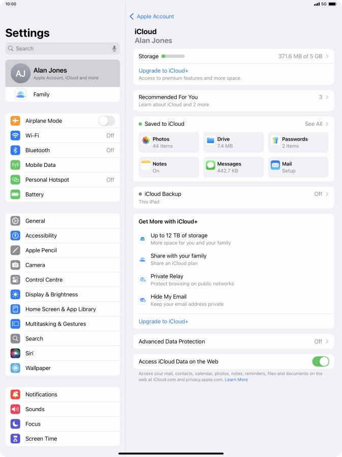 Press iCloud Backup.