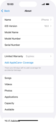 Your phone's software version is displayed next to iOS Version.