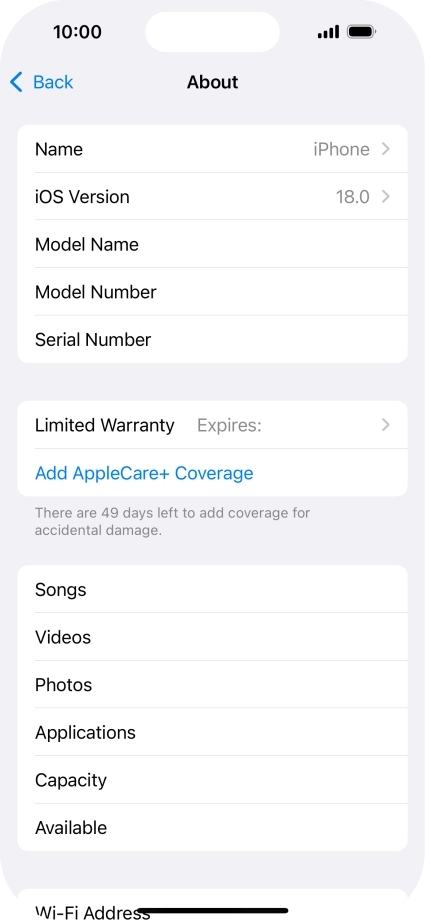 Your phone's software version is displayed next to iOS Version.