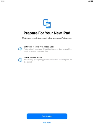 Press Get Started and follow the instructions on the screen to select the required settings and back up the tablet memory to iCloud. Once you've received your new iPad, you'll be able to restore the content of the iCloud backup.