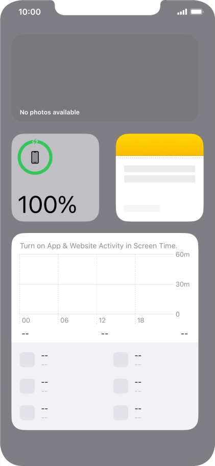 Slide your finger up or down on the screen to see more widgets. Slide your finger up or down on the screen to see more widgets.