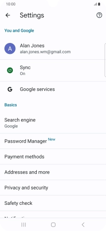 Press Privacy and security.