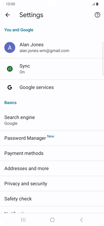 Press Privacy and security.