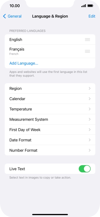 To subsequently select another language as the default language, press the move icon next to the required language and drag it to the top of the list.