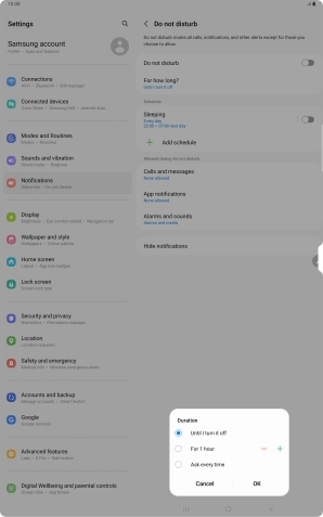 Press the required setting.