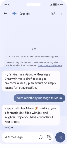 The text suggestion from Gemini is displayed.