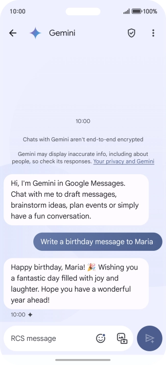 The text suggestion from Gemini is displayed.