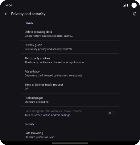 Press Delete browsing data.