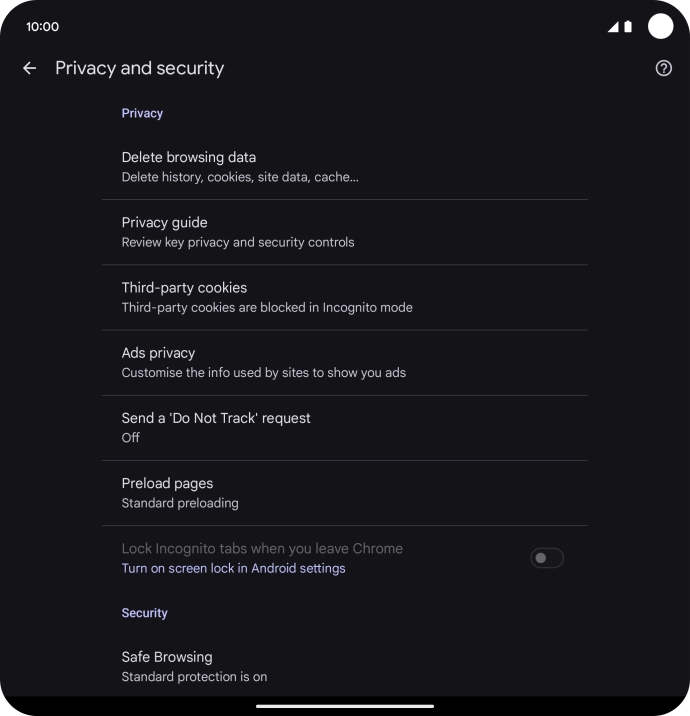 Press Delete browsing data.