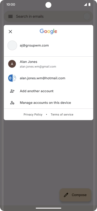 Press the required email account.