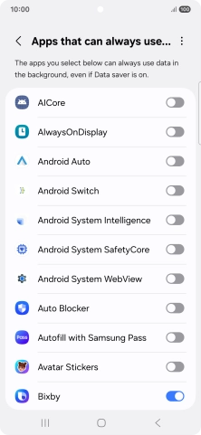 Press the indicators next to the required apps to turn the function on or off.