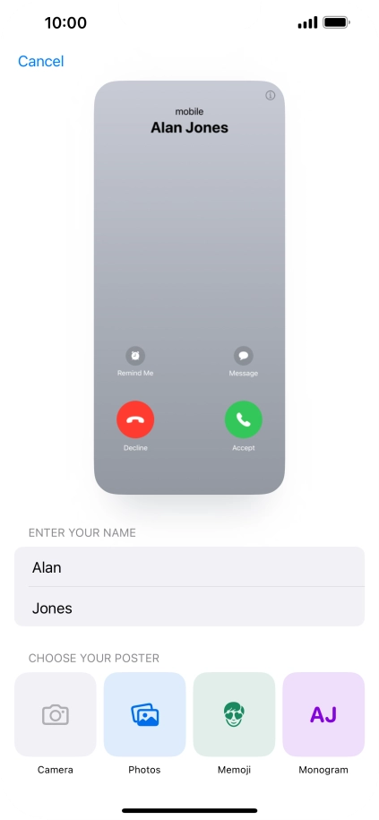 Press the required category and follow the instructions on the screen to select and save the required picture to your Contact Poster.
