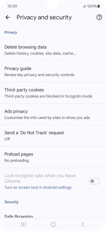 Press Delete browsing data.