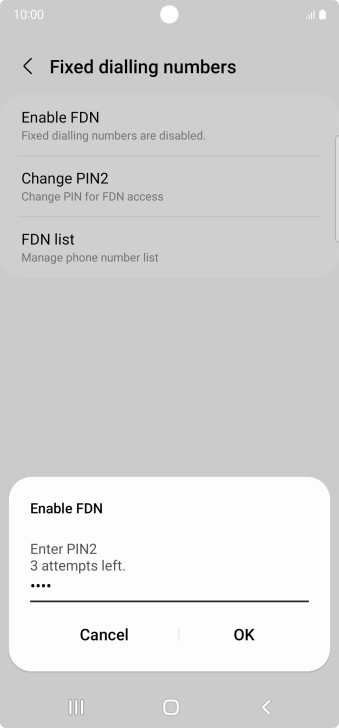 Key in your PIN2 and press OK. The default PIN2 is 1111.