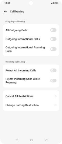 Press the required barring type. Press the required barring type.