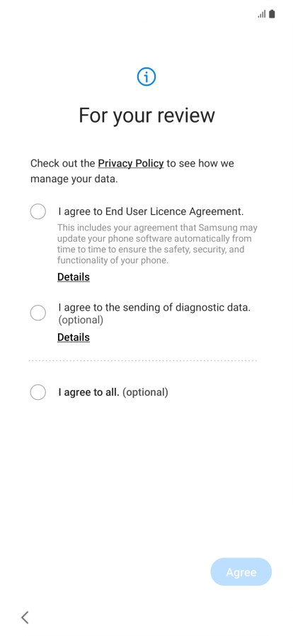 Press the fields next to the required settings to select them. Press the fields next to the required settings to select them.