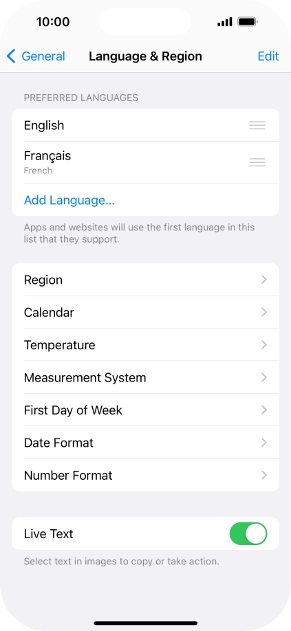 To subsequently select another language as the default language, press the move icon next to the required language and drag it to the top of the list.