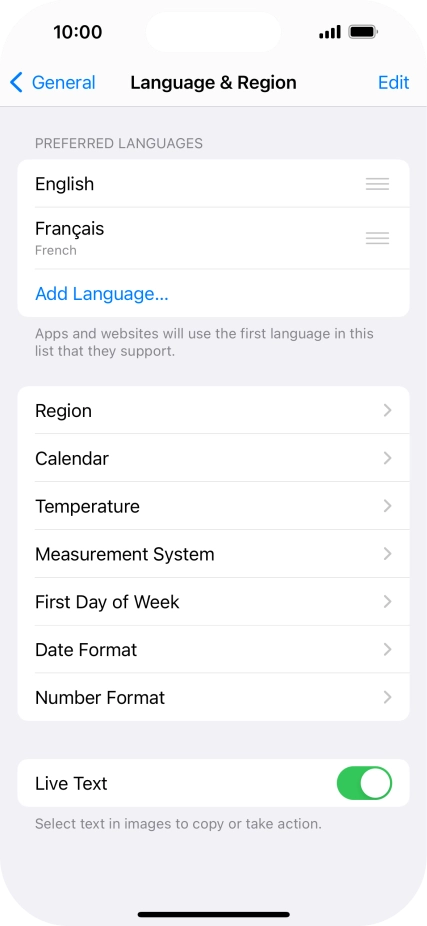 To subsequently select another language as the default language, press the move icon next to the required language and drag it to the top of the list.