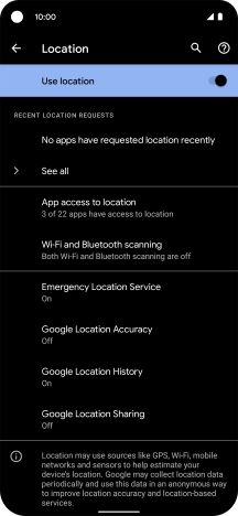 Press Google Location Accuracy. Press Google Location Accuracy.