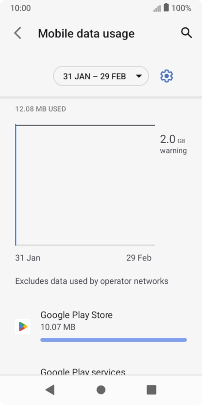 The data usage for each application is displayed below the name of the application.