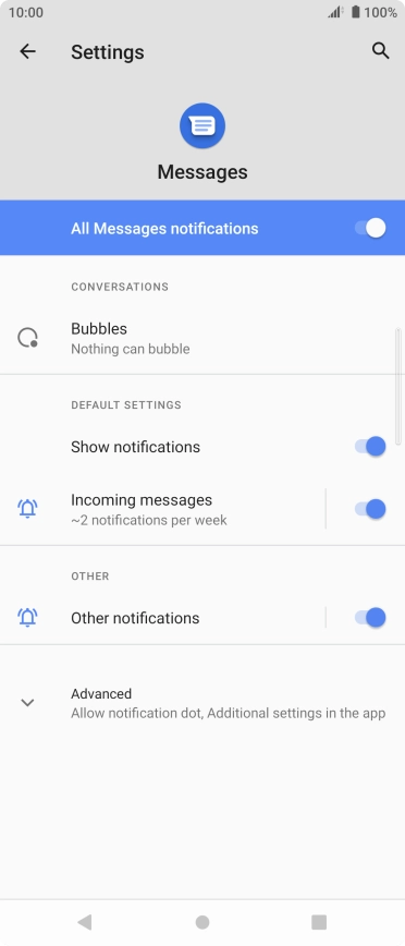 Press Incoming messages.