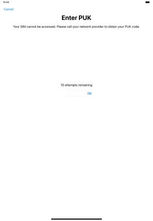 Key in the PUK and press OK.