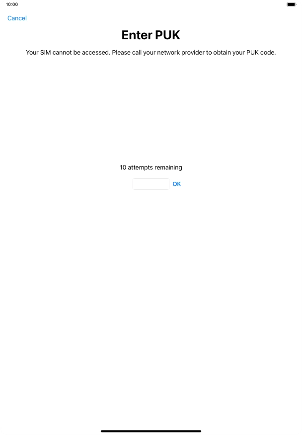 Key in the PUK and press OK.